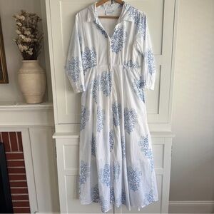 Julia Amory The JA Shirt Dress White Blue Floral Size Medium